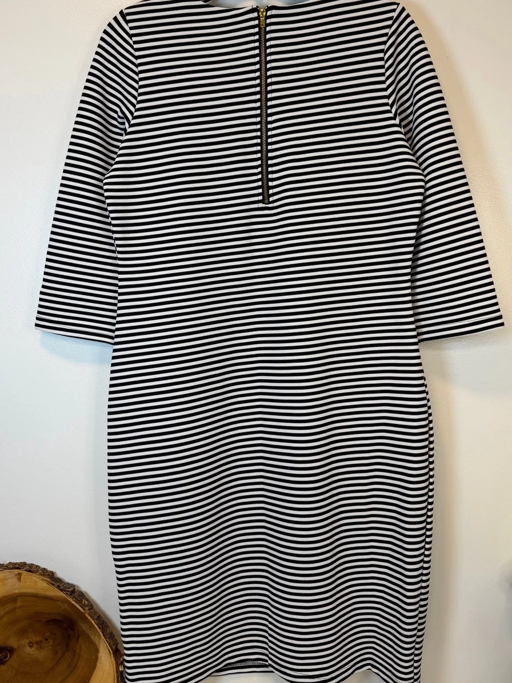 Nina Leonard horizontal‎ stripe midi dress black & white boat neck Women’s Large
